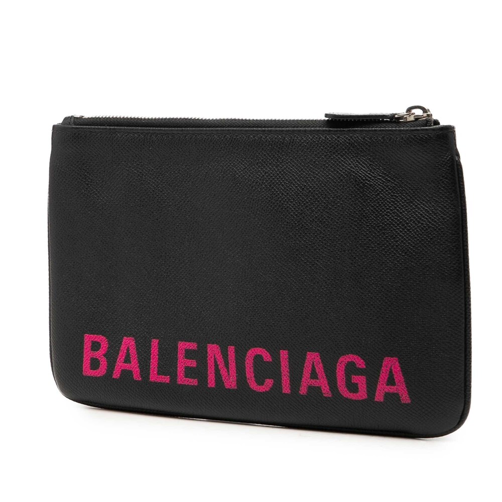 Pre-Loved Balenciaga Leather Ville Logo Clutch M - Picture 2 of 6